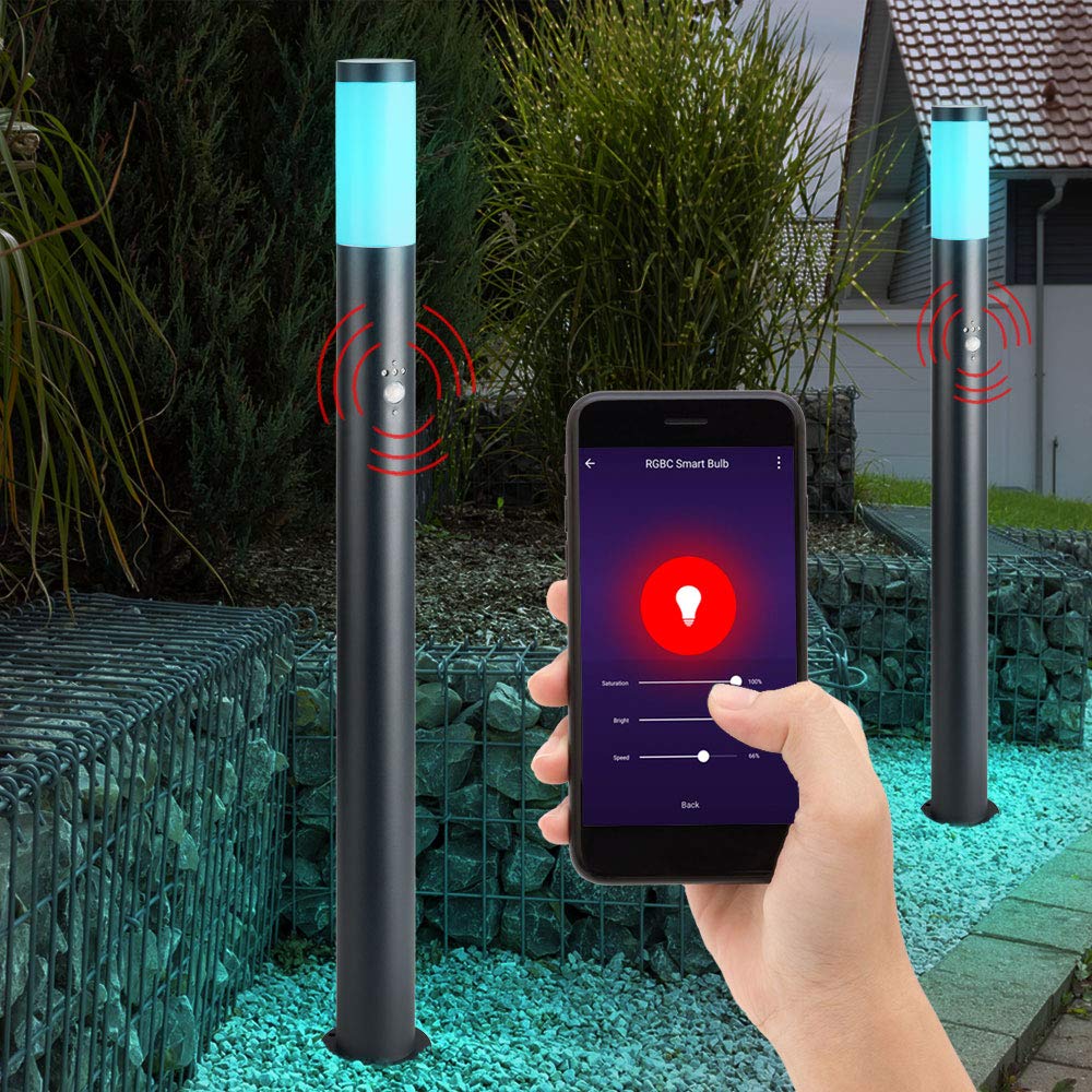 Smart Home Außen Steh Lampe Bewegungsmelder Garten Leuchte Dimmer steuerbar per App Sprache im Set inkl. RGB LED Leuchtmittel