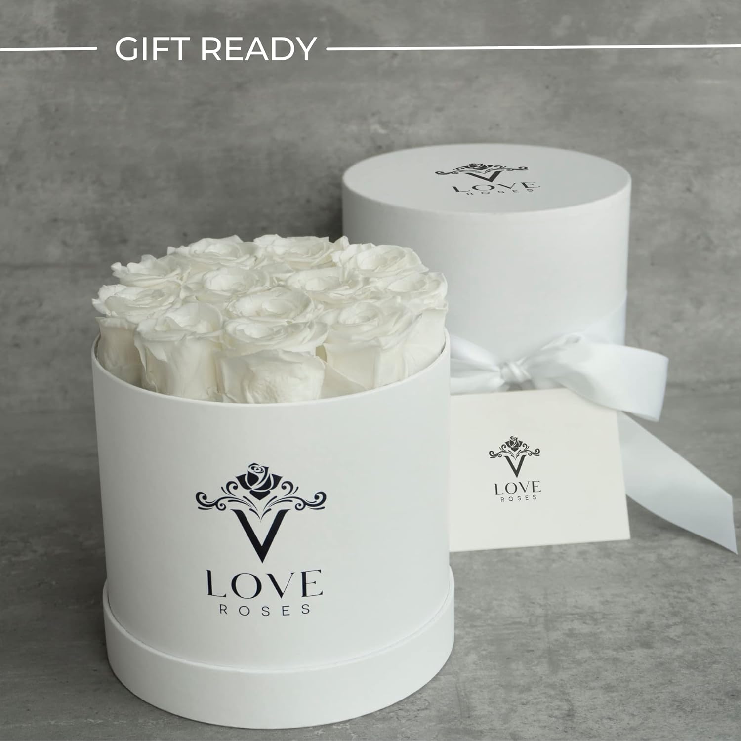 VLove 12 White Forever Roses in a Golden Box & 12 White Forever Roses ...
