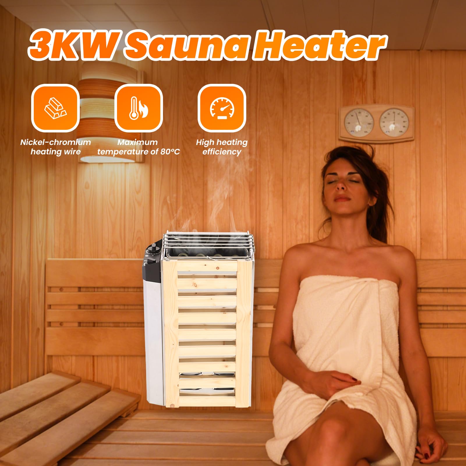 Estufa de Sauna de Acero Inoxidable Tipo Control Interno de 3KW, Equipo de calefacción de Sauna Multifuncional, Herramienta de calefacción para Sala de Sauna de 220V
