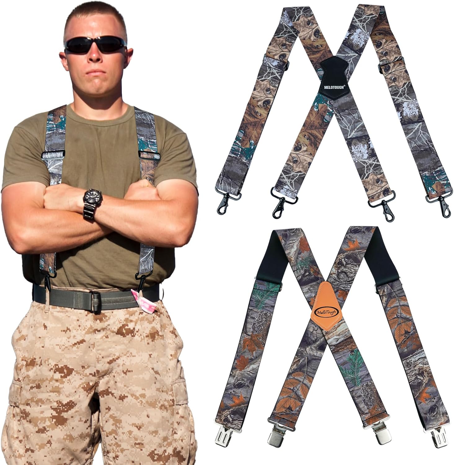 MELOTOUGH 2 Pcs Mens Suspenders Heavy Duty Clips Suspender Fully Elastic 2 Inch Wide Work Suspenders for Jeans