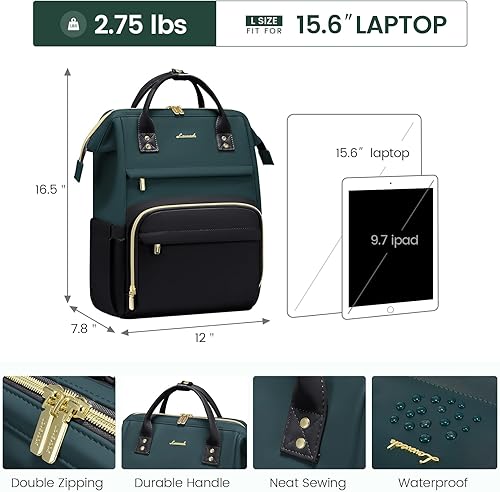 Miniatura 42 de LOVEVOOK Mochila para laptop para mujer, mochila para mujer a la moda, Negro, 15.6 pulgadas