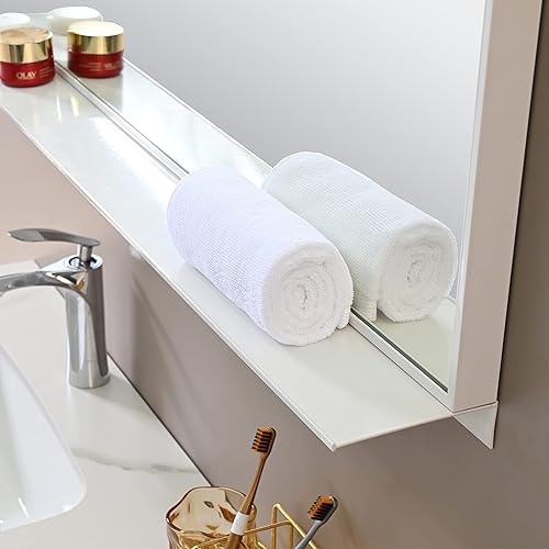 Miniatura 7 de PetusHouse - Espejos rectangulares enmarcados de 48 x 32 pulgadas con estante extraíble, espejo de pared moderno para baño, dormitorio, sala de