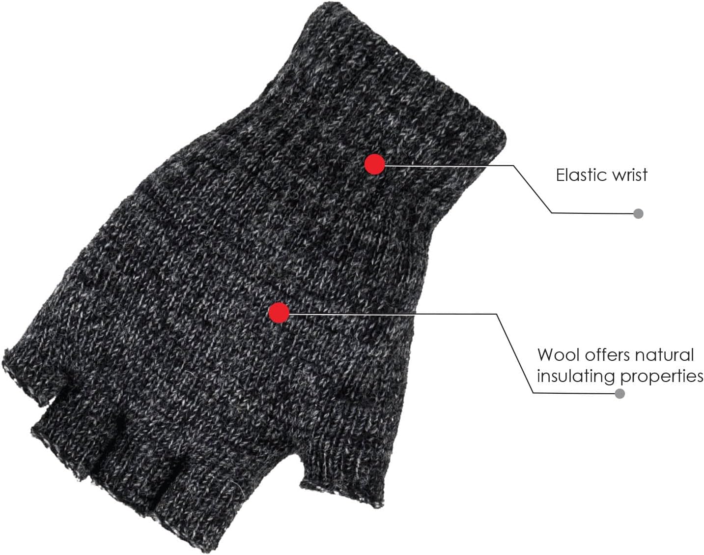 Fingerless Ragg Wool Gloves Made in the USA - Image 2