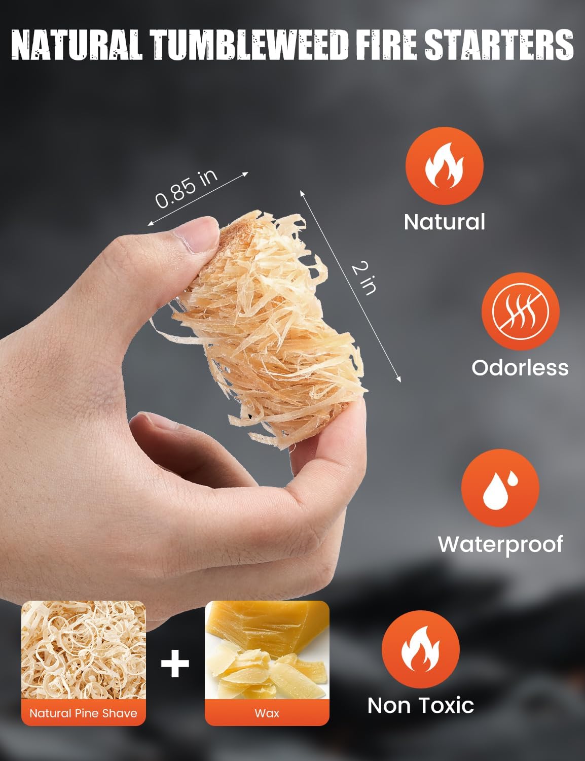 75pcs Fire Starter, Natural Tumbleweed Fire Starters for Campfires, Fireplace, Fire Pit, BBQ, Chimney, Pizza Oven, Pellet Stove & Wood, Charcoal Starter for Grill (75pcs)