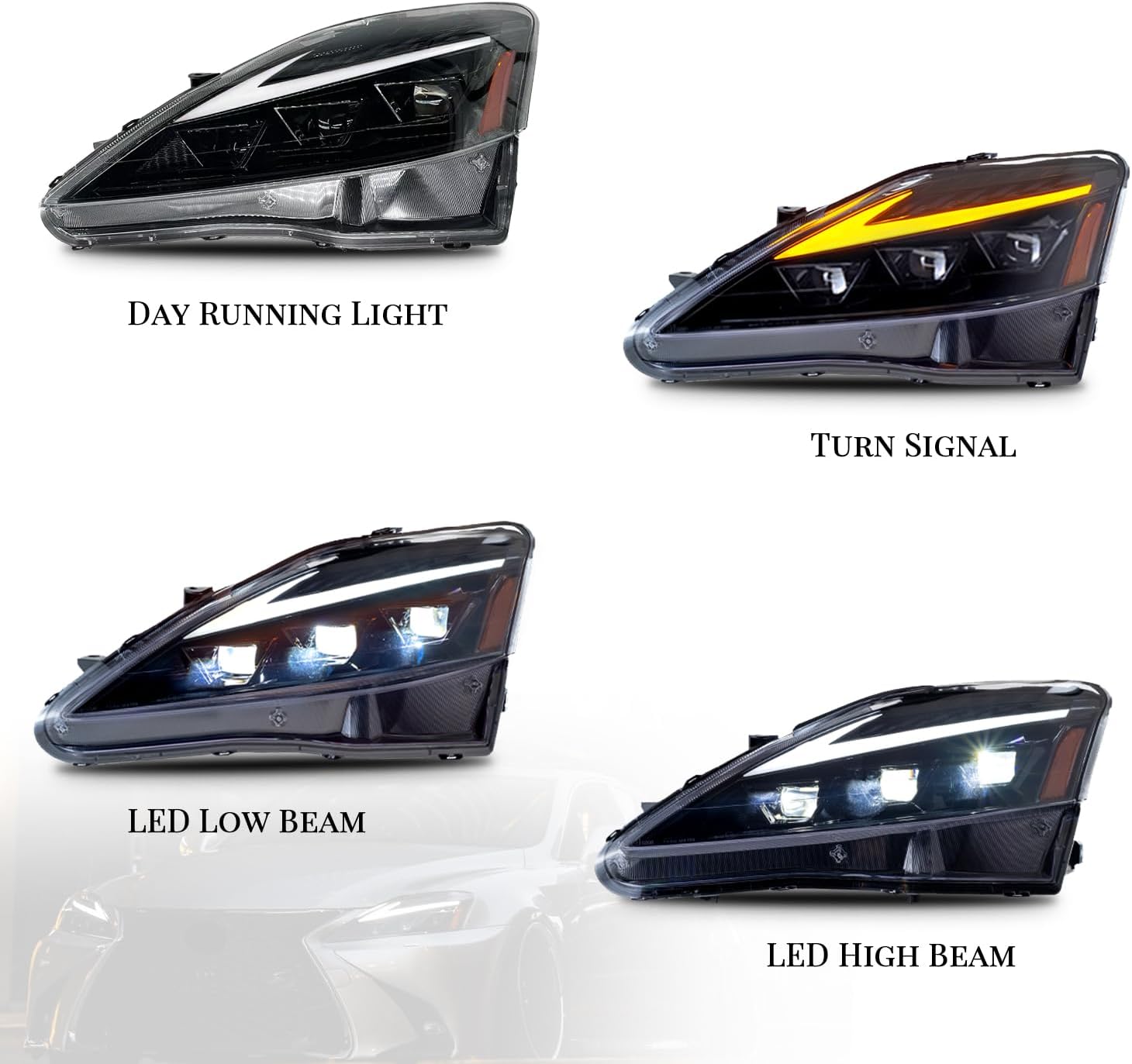 HCMOTIONZ HCmotion Headlights Compatible with Lexus IS250/ IS250C IS350 IS350C IS220d 2006-2012, ISF 2008-2014 With DRL Start UP Animation&Sequential Indicator Amber(Headlight Amber Reflector)