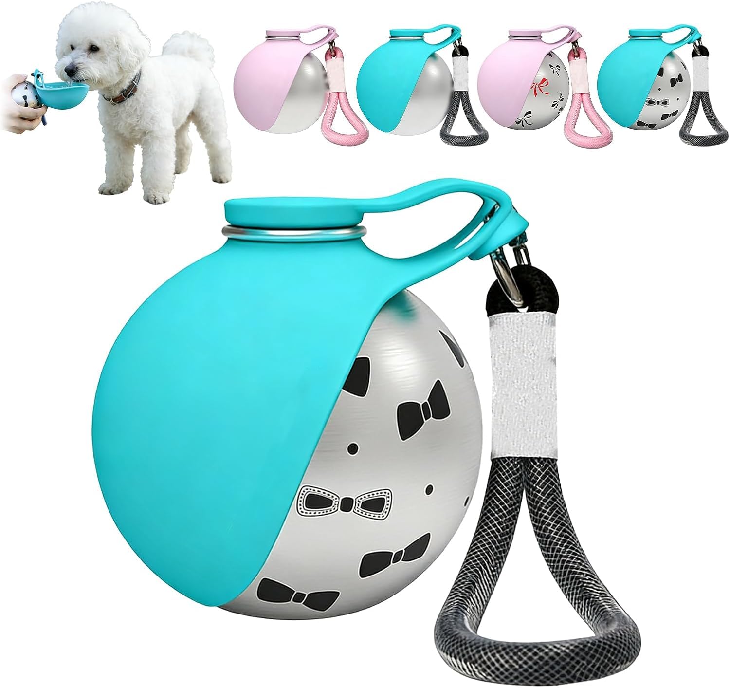 2-in-1 Portable Dog Water Bottle, 285 ML Leak Proof Foldable Stainless Steel Pet Travel Water Dispenser with Silicone Bowl for Walking Hiking Outdoor Adventures (A)