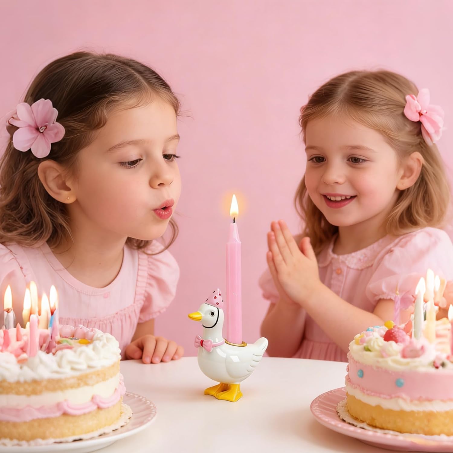 FYSUIMU Silly Goose Cake Candle Holders with 6 Pcs Birthday Candles Pink Bow Goose Mini Cute Cake Topper Stand Candlestick for Kids Birthday Party Baby Shower Gender Reveal Decor Supplies image 5
