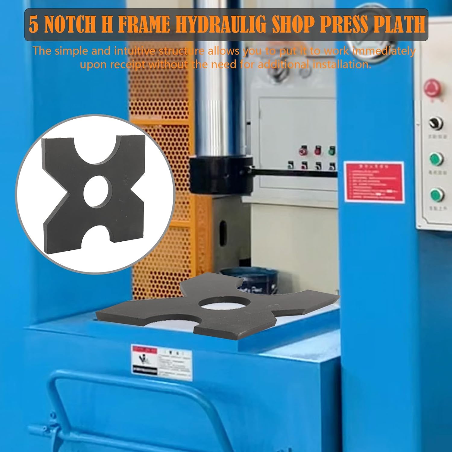 1 Pair of Arbor Press Plate, 20Ton Shop Press Plates AR400F Metal Material, H Frame Thickened Hydraulic Shop Press Plate, Shop Metal Press Plates with 4 Notch, 0.63in/16mm Thickness, 7X7X0.63in