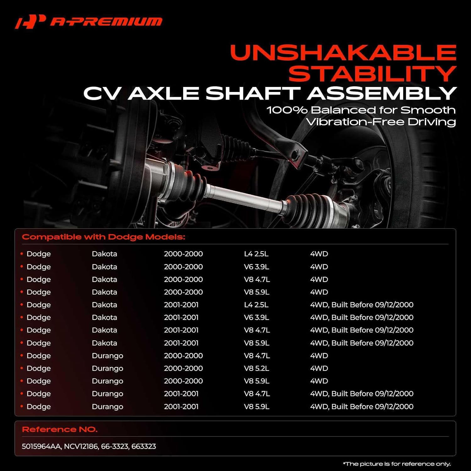 A-Premium CV Axle Shaft Assembly Compatible with Dodge Dakota Durango 2000-2001, 4WD, Front Left or Right Side, Replace# 5015964AA