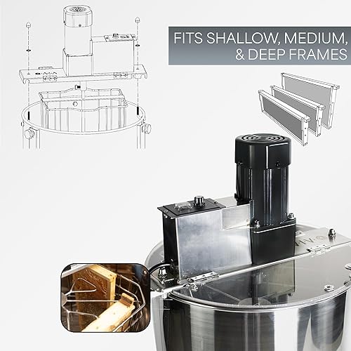 Miniatura 25 de VIVO Extractor eléctrico de miel con 3 marcos, equipo de procesamiento de miel de acero inoxidable de grado alimenticio, girador de tambor de panal