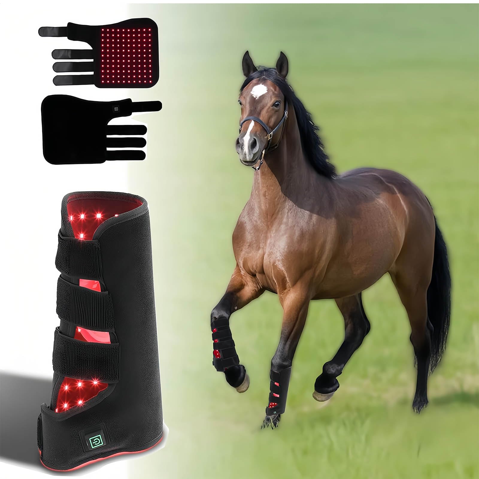 SHAIRMB Horse Equine Red Light Therapy Boots Light Therapy Wrap, LED Red Light Therapy Device, Portable Deep LED Light Therapy Belt, for Horses Muscle and Joint Leg Pain,Black,Left