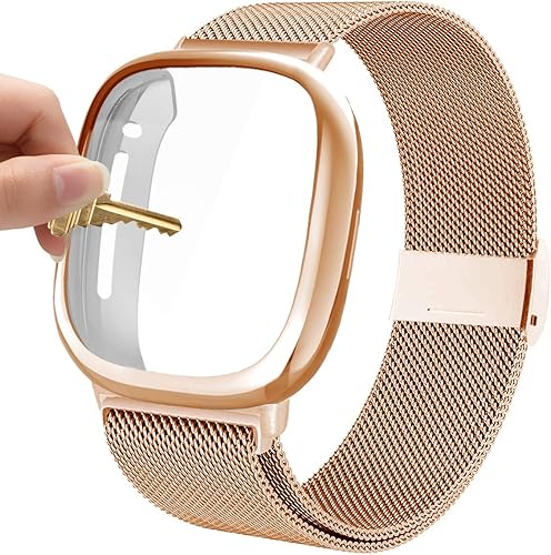 Maxjoy Compatible con correas Fitbit SenseVersa 3, correa de metal de acero inoxidable Versa3 con funda protectora compatible con reloj Fitbit