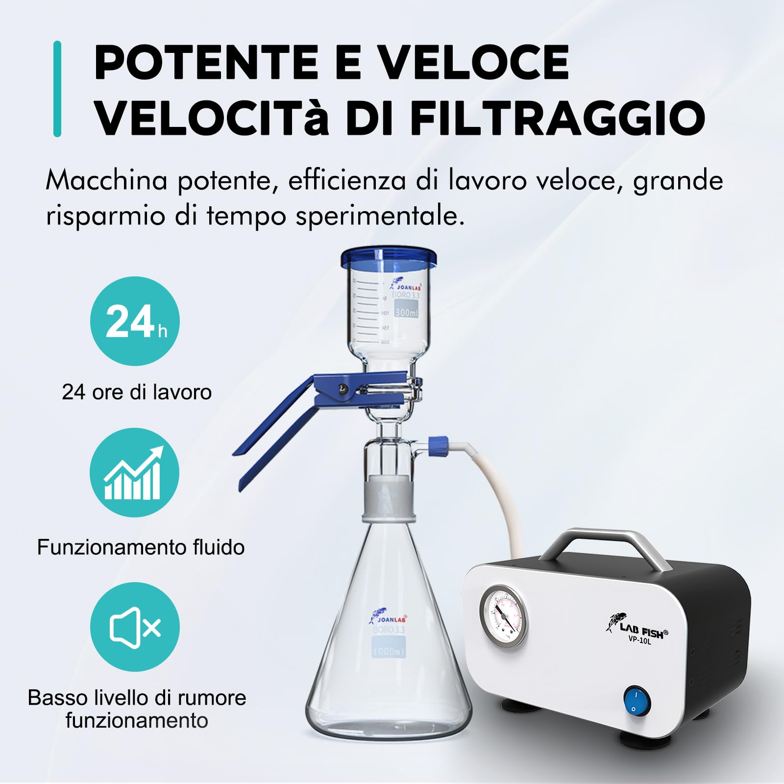 LAB FISH Pompa a Vuoto Portatile Senza Olio, Pompa a Membrana 10L/min 0,075Mpa per Laboratorio con Tubo di Gomma