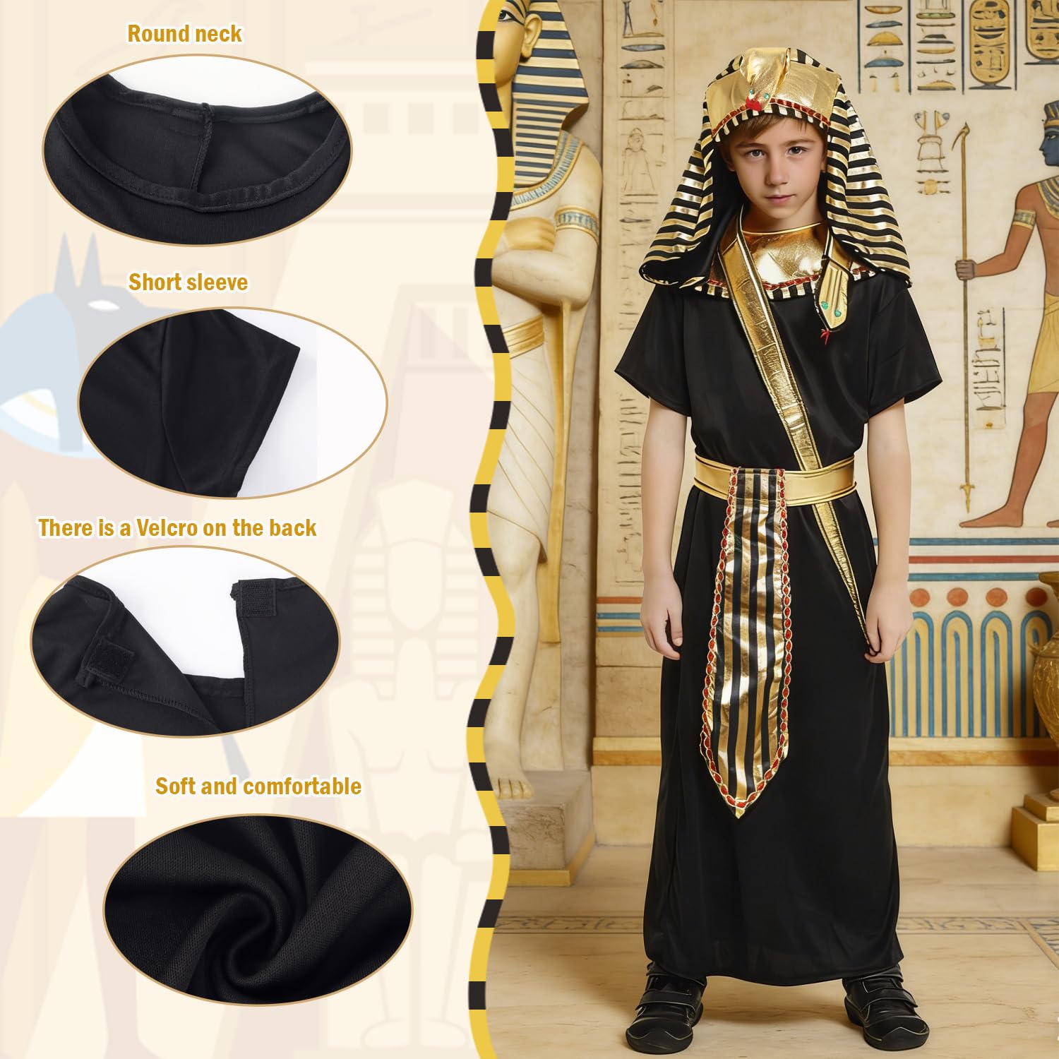 KumSoomliy Boys Egyptian Costumes for World Book Day Kids Fancy Dress Ancient Egyptian King Costume for Boys Age 7-8 Years - Image 3