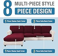 Vista 282 de H.VERSAILTEX 2025 New Sectional Couch Covers 8 Pieces Stretch Sofa Covers for Sectional Sofa Set Separate L Shaped Couch Cover for Both Left/Right