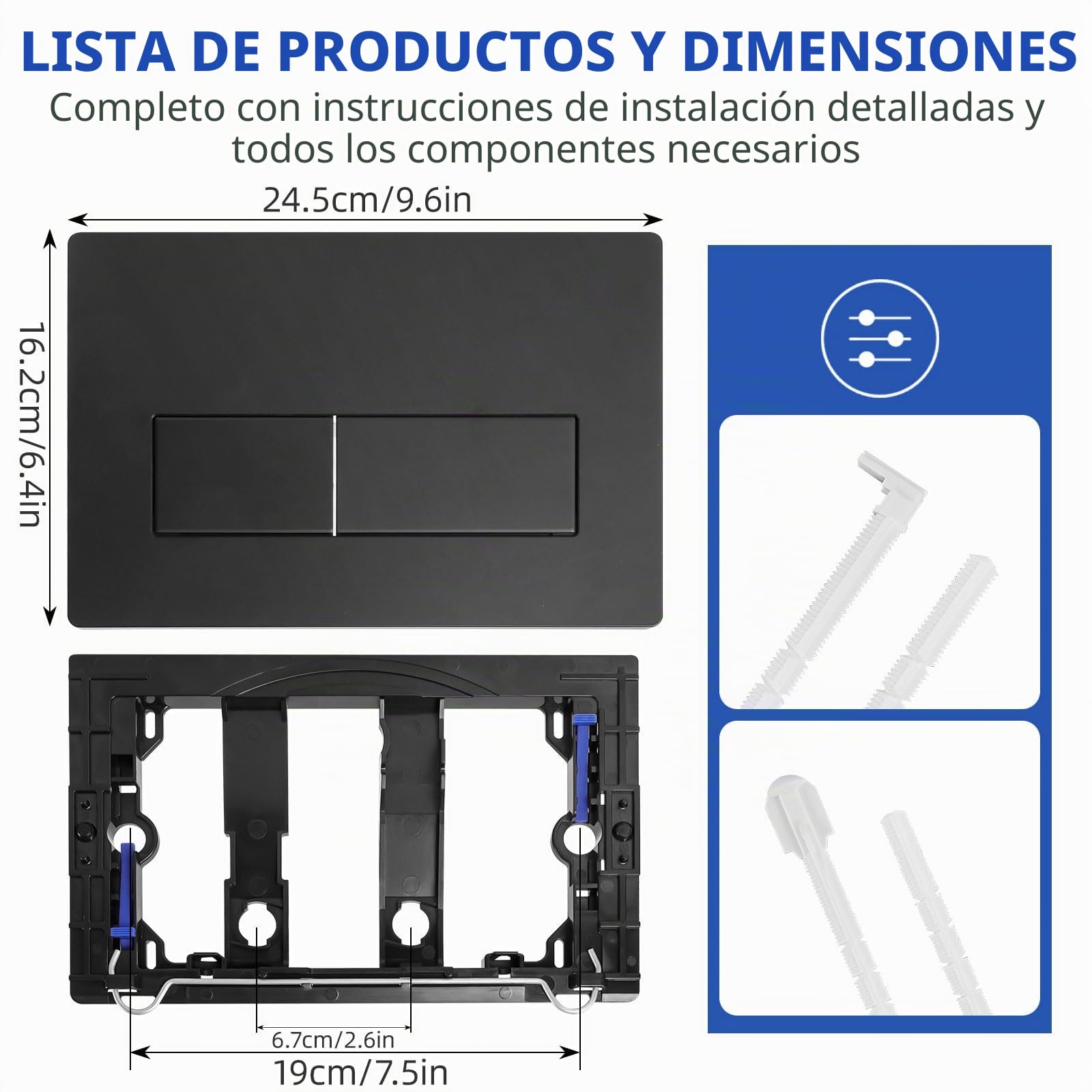 Placa de pulsador Para Geberit Sigma, Compatible con Geberit Sigma 01, UP300, UP320 Cisterna de Inodoro Empotrada, Incluye Kit de Palanca de Descarga y Marco de Instalación