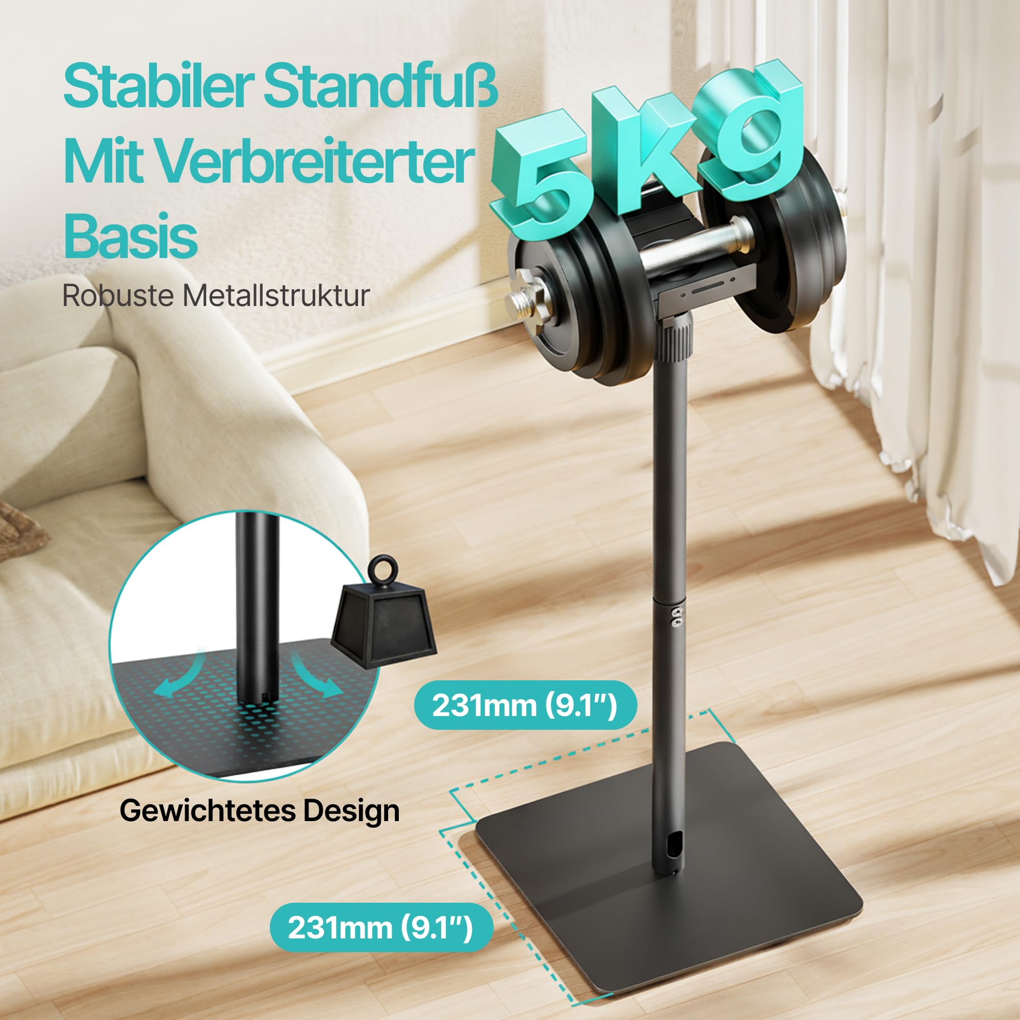 Pegzone Universal Lautsprecherständer, Boxenständer höhenverstellbar von 85,8 cm bis 112,8 cm,Tragfähigkeit 5 kg, kompatibel mit Bose/JBL/Sony, schwarz, 2er-Set (Paar)