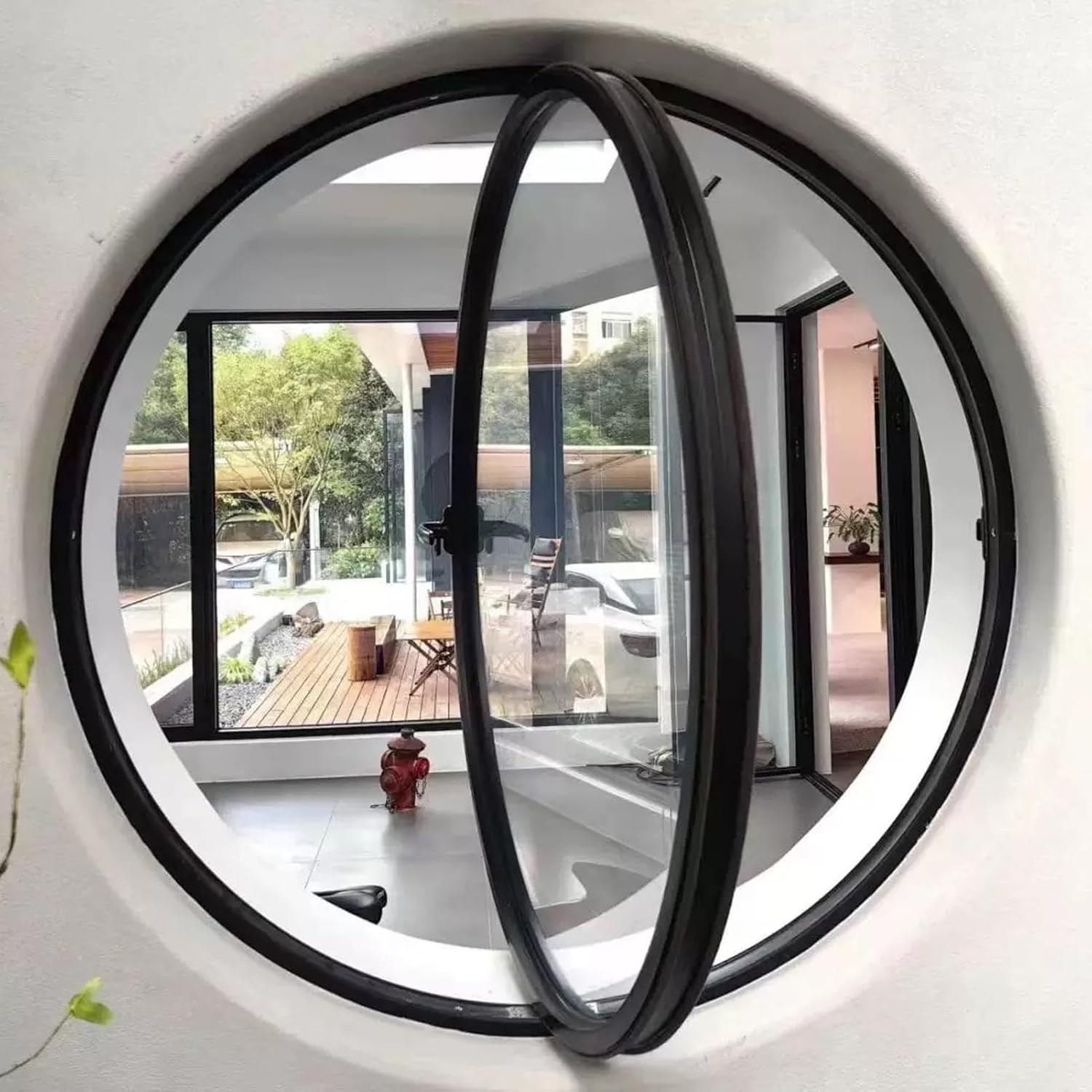 House Windows Replacement 360° Rotation Window, Mobile Home Windows with Clear Tempered Glass, Lockable Round Shed Windows for Living Room Basement Cabin(Black,36in(91cm))