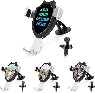 Custom Car Phone Holder Mount Design Your Own Image Text Logo Personalized Cell Phone Holder Shield Shape Adjustable Phone Mount for Car Dashboard Windshield Vent