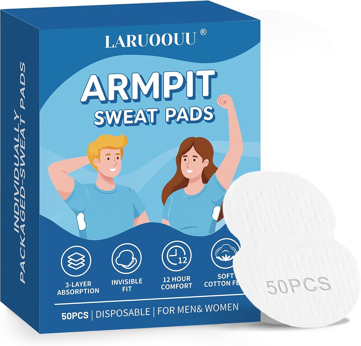 Armpit Sweat Pads for Women and Men, Underarm Sweat Pads can Easily Absorb Sweat and Neutralize Odors, Individually Packaged Sweat Pads for Under Arms Stay Confident (50 Count (Pack of 1))