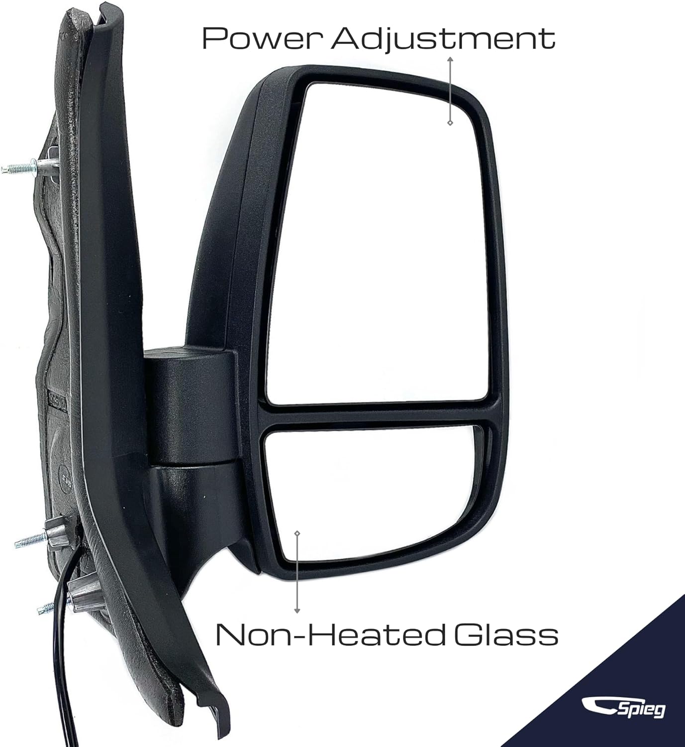Spieg Passenger Side Mirror for 2015-2019 Ford Transit 150 250 350 HD Cargo Van | Right Side View Mirror Assembly with Power Adjustment Non-Heated Glass Short Arm | Textured Black 6 Pins FO1321600