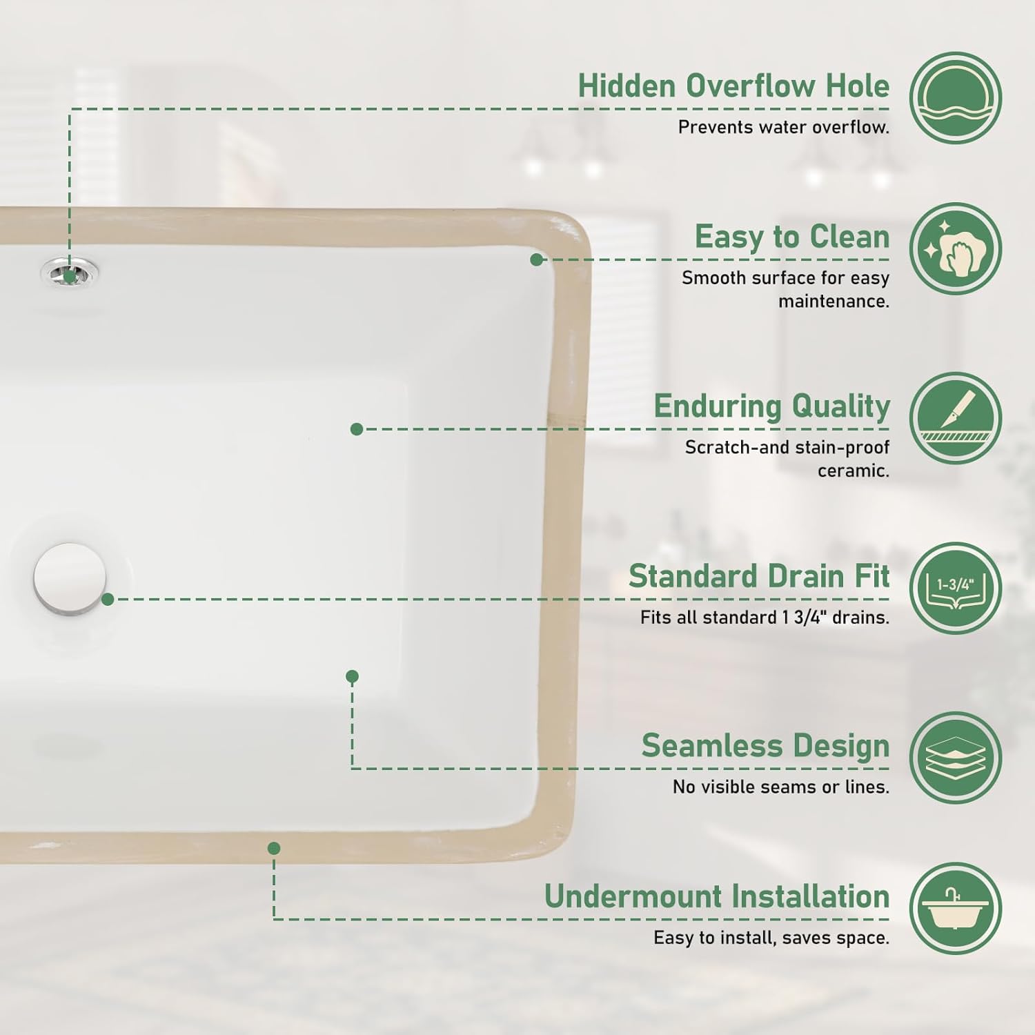 Undermount Bathroom Sink 21x13 Inch White Rectangle Ceramic Vessel Bathroom Sinks Undermount Kitchen Sink White Lavatory Vanity Vessel Sink with Overflow