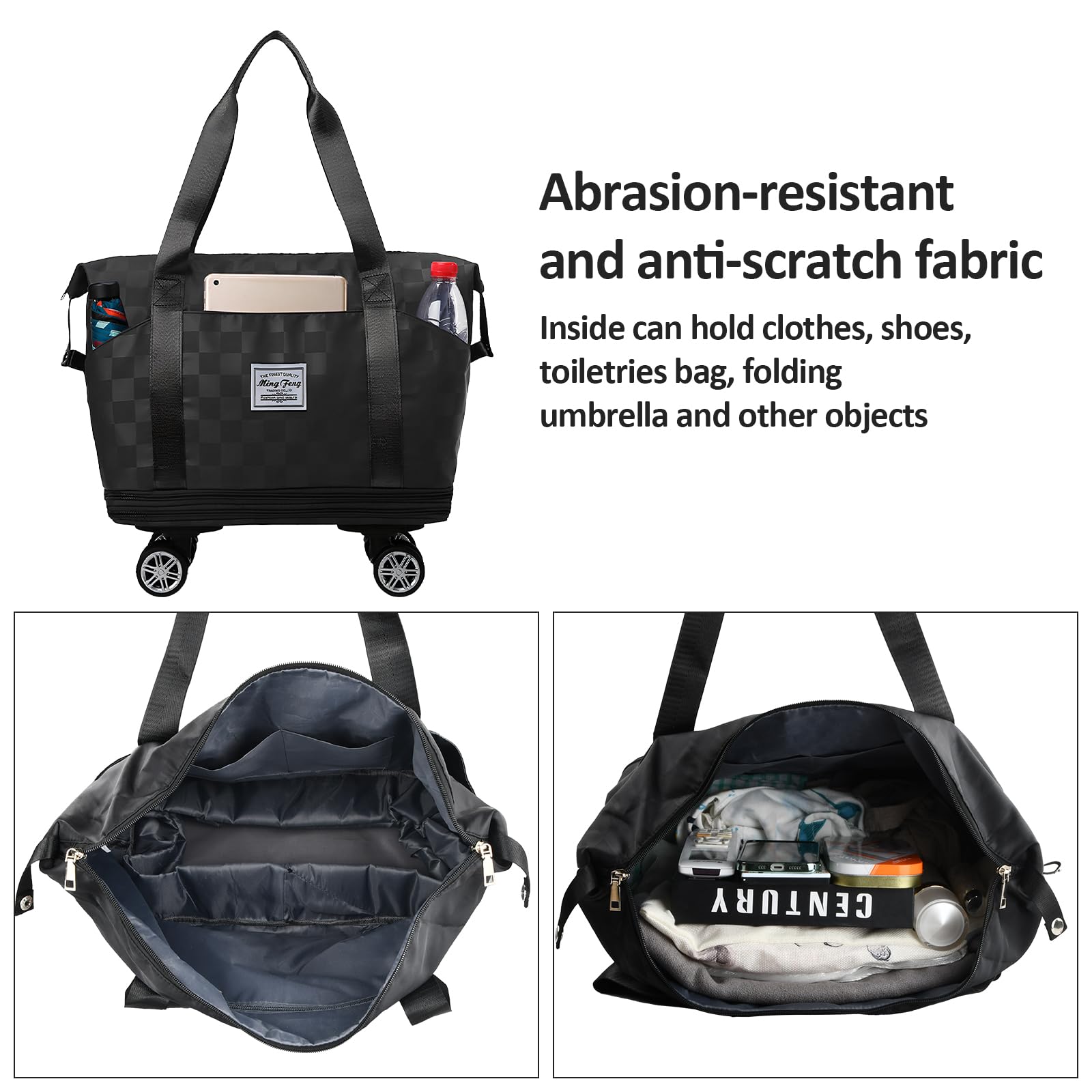 Dokeno Borsa da Viaggio Pieghevole con Ruote Rimovibili, Borsone Pieghevole Espandibile con Ruote per Viaggi, Borsa Weekender da Viaggio con Scomparto Bagnato per Sport, Fitness e Viaggi (bleu)