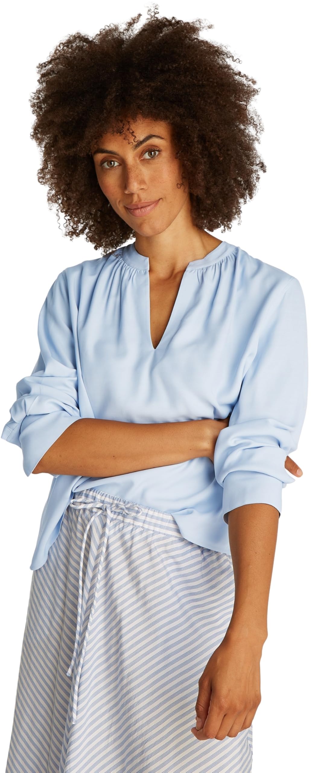 Tommy Hilfiger Damen Bluse Soft Viscose mit V-Ausschnitt, Blau (Breezy Blue), 44 – Ansicht 2