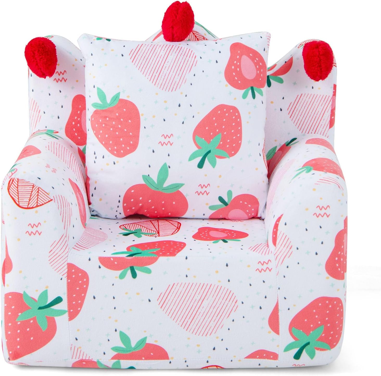 HONEY JOY Toddler Couch, Crown Shaped Kids Chair w/Bonus Pillow, Comfy Kids Playroom Furniture w/Velvet Cover & Extra Soft Foam, Lightweight Baby Sofa, Kids Sofa for Boys Girls (Pink Strawberry)