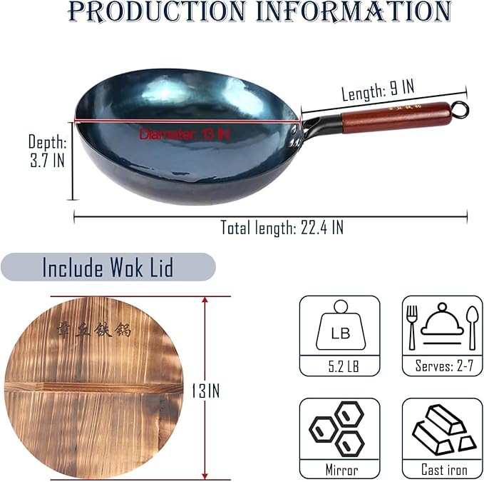 Wok de Acero al Carbono Martillado a Mano de 13 Pulgadas miniatura 3
