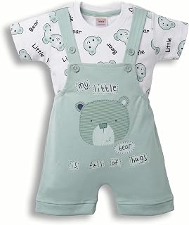 Happiee Bears Baby Dungaree Set with Cotton T-Shirt | Soft & Breathable Cotton, Knit Fabric | Comfortable Unisex Baby Outf... Price In India