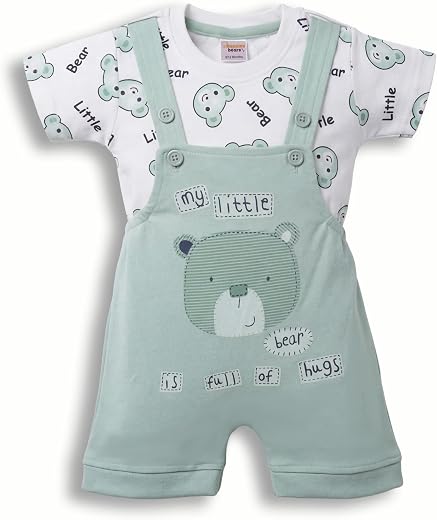 Happiee Bears Baby Dungaree Set with Cotton T-Shirt | Soft &amp; Breathable Cotton, Knit Fabric | Comfortable Unisex Baby Outf...