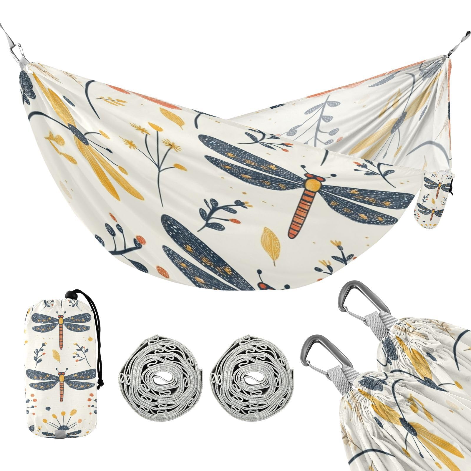 Haskirky Mushroom Dragonflymushroom Dragonfly Camping Hammock, Single Portable Hammocks with Tree Straps & Attached Carry Bag, 330Lbs Capacity Perfect for Outside Indoor Hiking Beach Backpack Travel