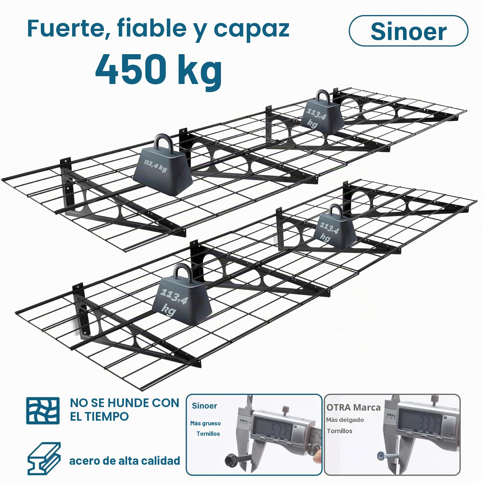 Sinoer 2 estanterías de garaje de 2 x 6 pies con ganchos, 24 x 72 pulgadas, estantería de pared de metal para garaje, para tienda, cobertizo, almacenamiento de garaje