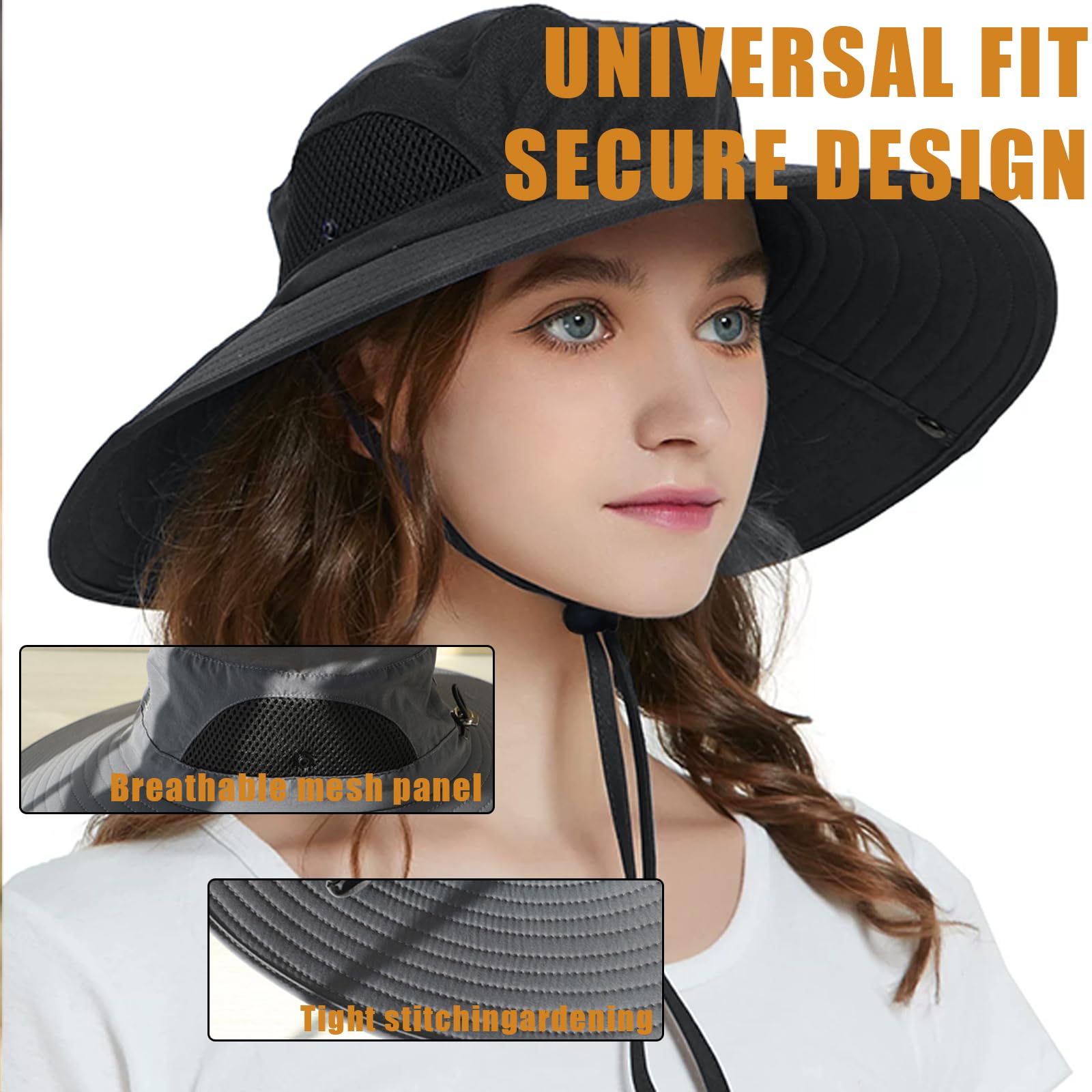 Chapeau de Soleil à Large Bord Extérieur pour Homme Femme, Respirant Protection Chapeau pour Pêche, Chasse, Camping, Le Safari et la Brouss(Gris foncé)