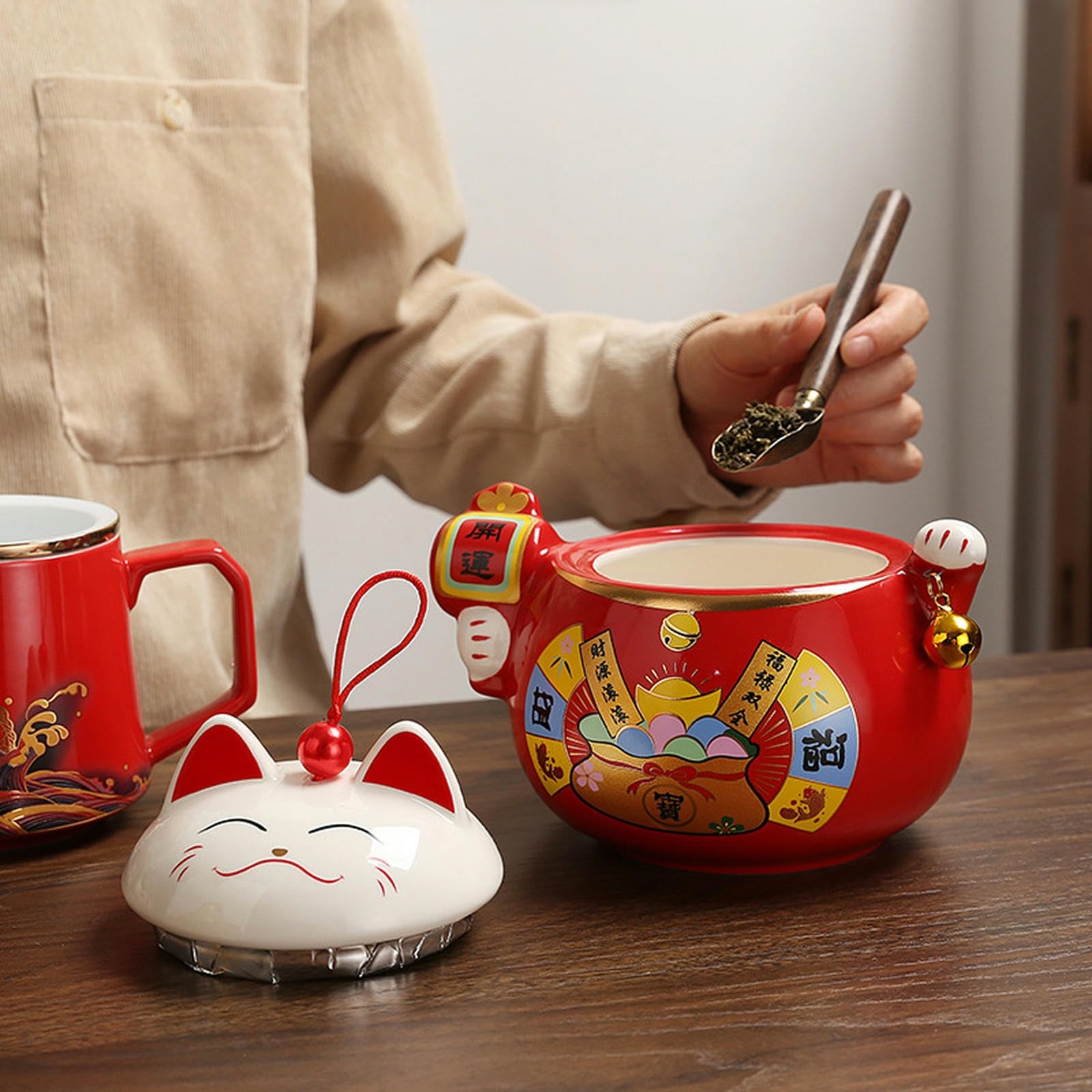 Ryż kot herbata ceramiczny szczelny słoik na herbatę gospodarstwo domowe Pu'er podróżne przenośne przedmioty do przechowywania słoik pudełko prezentowe - mały rozmiar (4 szt. pudełko prezentowe)
