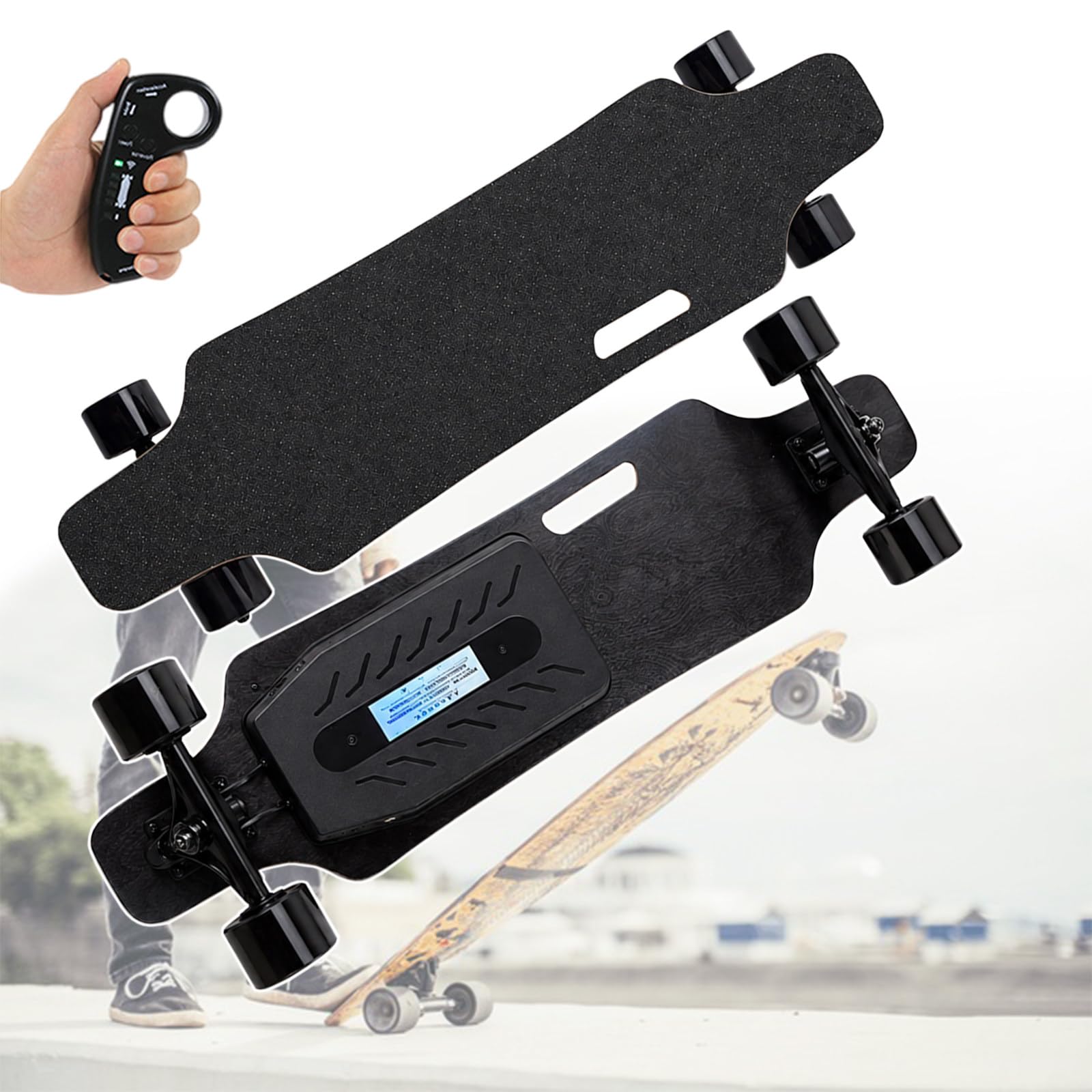 Skateboard électrique avec télécommande, Vitesse Max 8-25 km/h, 4 Modes de Vitesse, Plateau en érable, freinage en Douceur, capacité 90 kg, pour Adultes, Ados et débutants 8Km