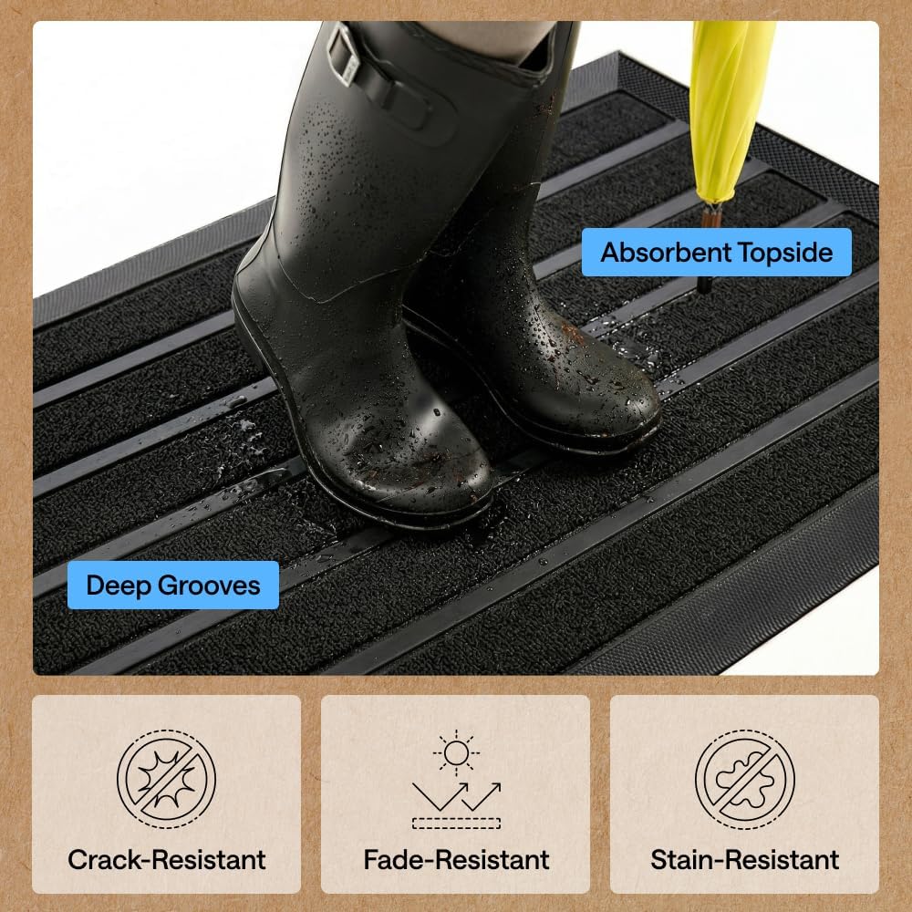  WeatherMAX Door Mat, Indoor Outdoor Use, 29x17, Black Stripe | 100% Waterproof Outdoor Doormat, US Designed, Stain and Fade Resistant, Low Profile Front Door Mat, Easy to Clean Welcome Mat thumbnail