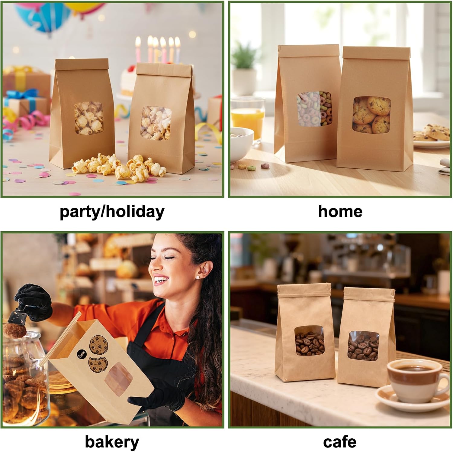 Moretoes 100pcs Small Bakery Cookie Bags with Seal,3.5x2.2x6.7In Treat Bags | Brown Kraft Paper Treat Bag with Window Seal by Tin Tie Tab for Homemade Bread Cookie Pastry Treat Bakery Gift Giving Packing