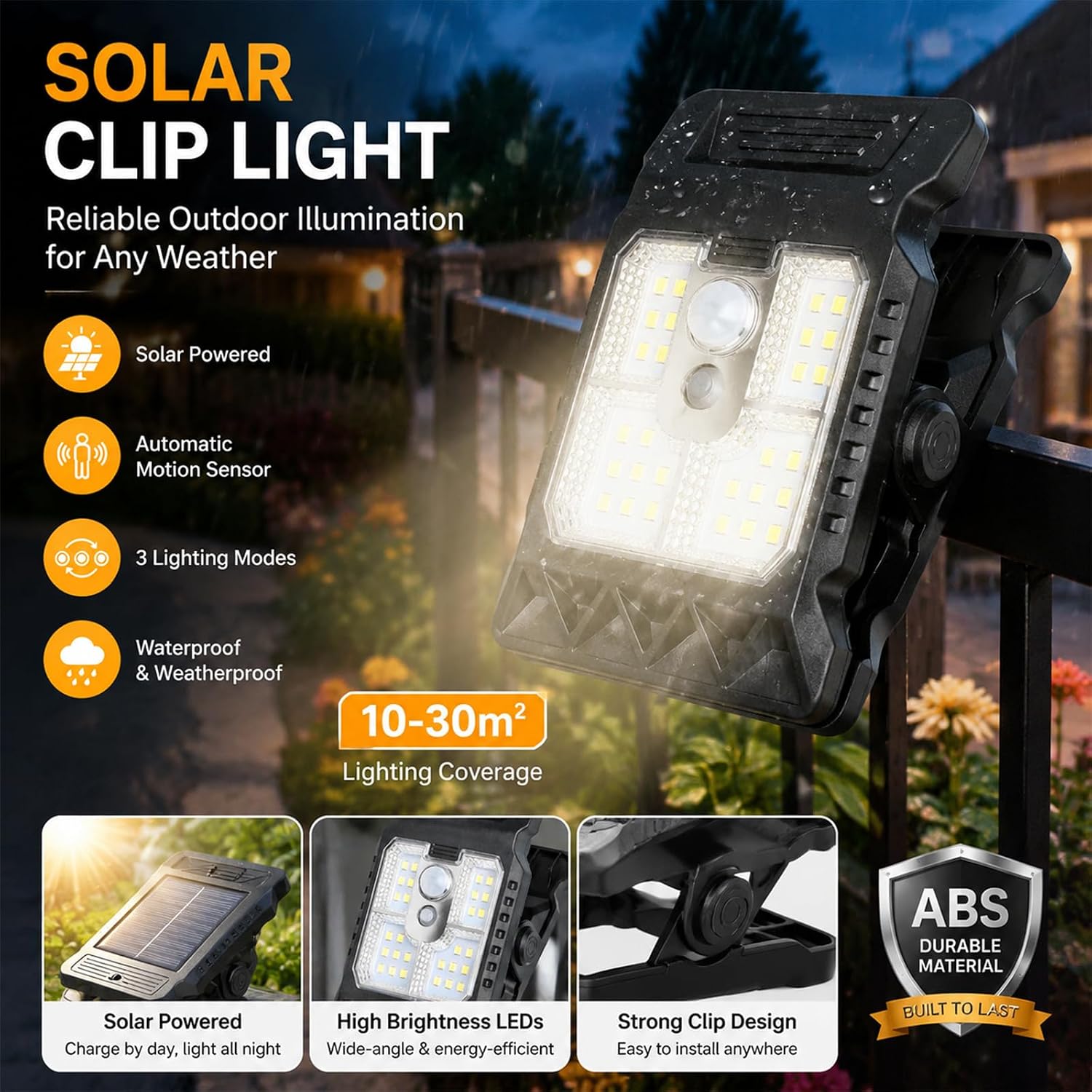 Solar Clip Lights Outdoor, Waterproof Motion Sensor Solar Lights with 3 Lighting Modes, Bright LED Clip-On Solar Fence Lights for Garden, Patio, Fence, Deck, Easy Installation image 2