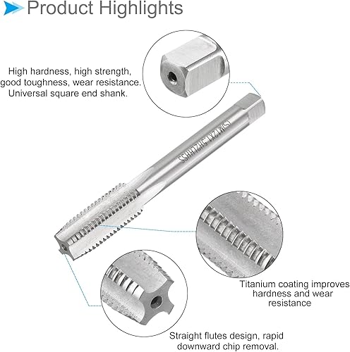 Miniatura 4 de CoCud Machos de fresado de rosca, rosca métrica M12 x 1.5 H2, máquina de acero de alta velocidad 4 flautas rectas Roscado de tornillo de mano