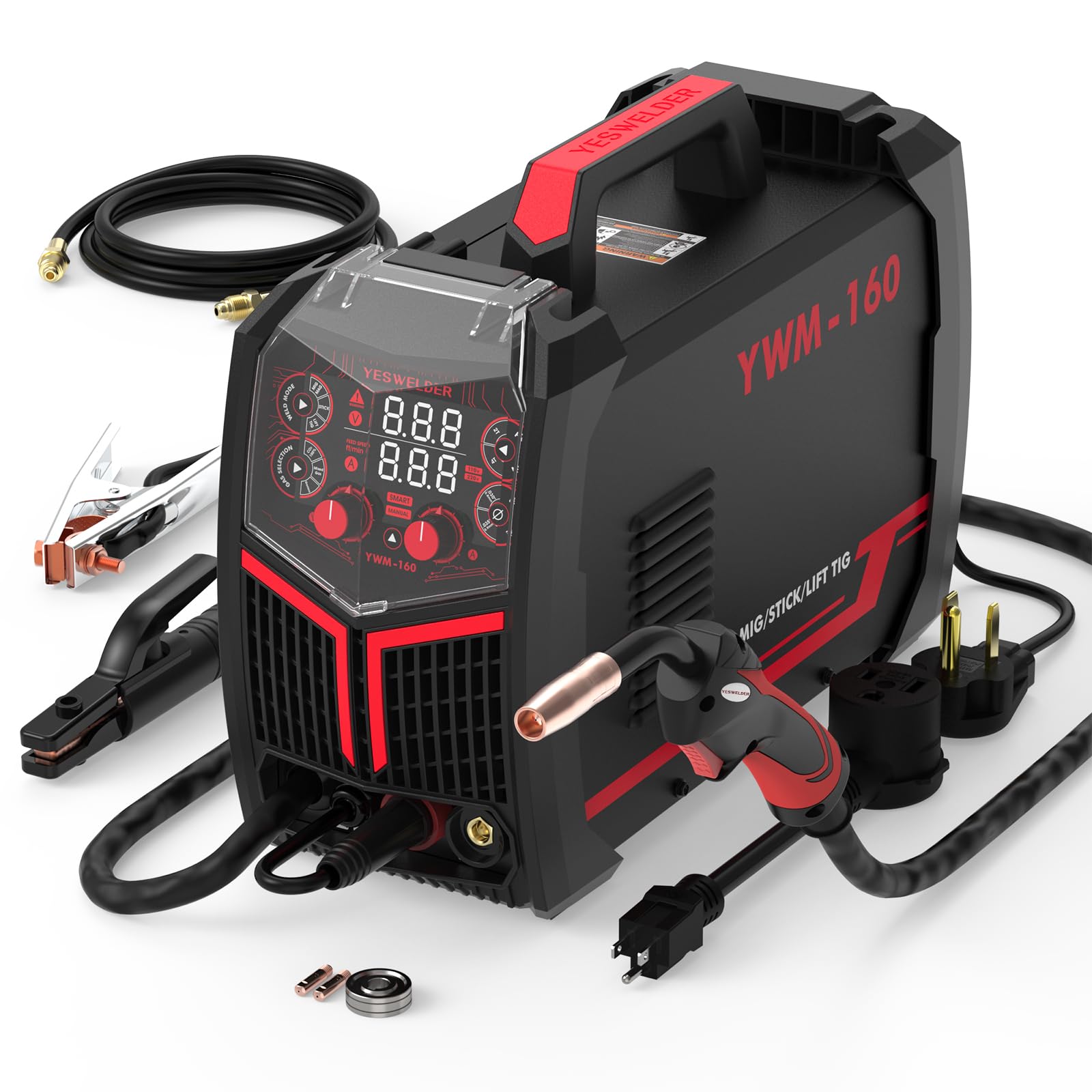 YESWELDER Gas Gasless 160A Multiprocess MIG Welder, Flux Core/MIG/Lift TIG/Stick ARC Welder 4 in 1 Welding Machine, Synergic Control 110V/220V Dual Voltage