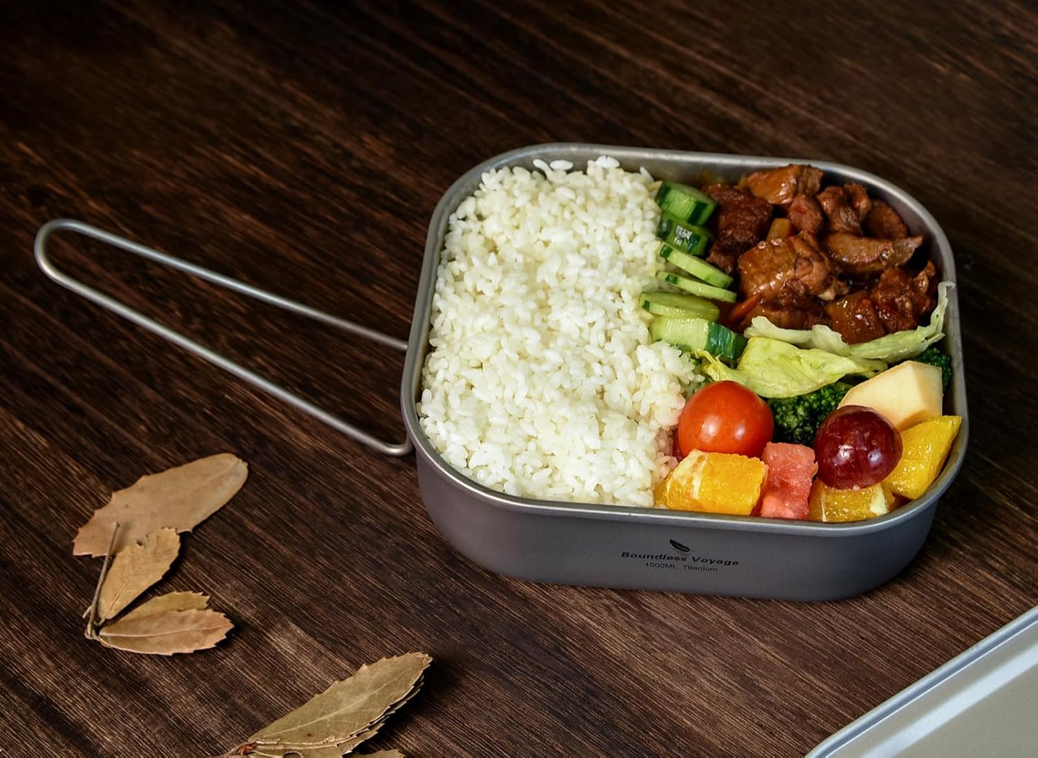 iBasingo 1000ml Titanium Military Mess Tin Outdoor Camping Cookware with Lid & Folding Handle Lightweight Frying Pan Single Layer Square Lunch Box Portable Hiking Backpacking Cooking Kit Ti2084C