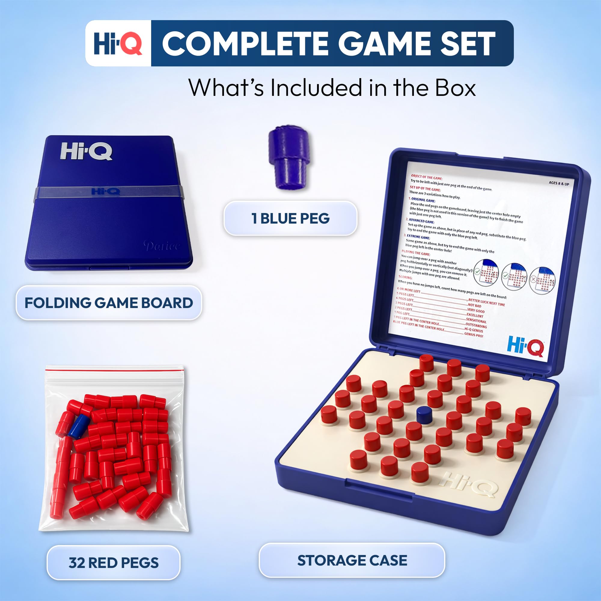 Juego de solitario original – Juego de mesa solitario para niños, adultos y personas mayores, 1 jugador, rompecabezas y estrategia para resolver problemas, juego de mesa perfecto para viajes y