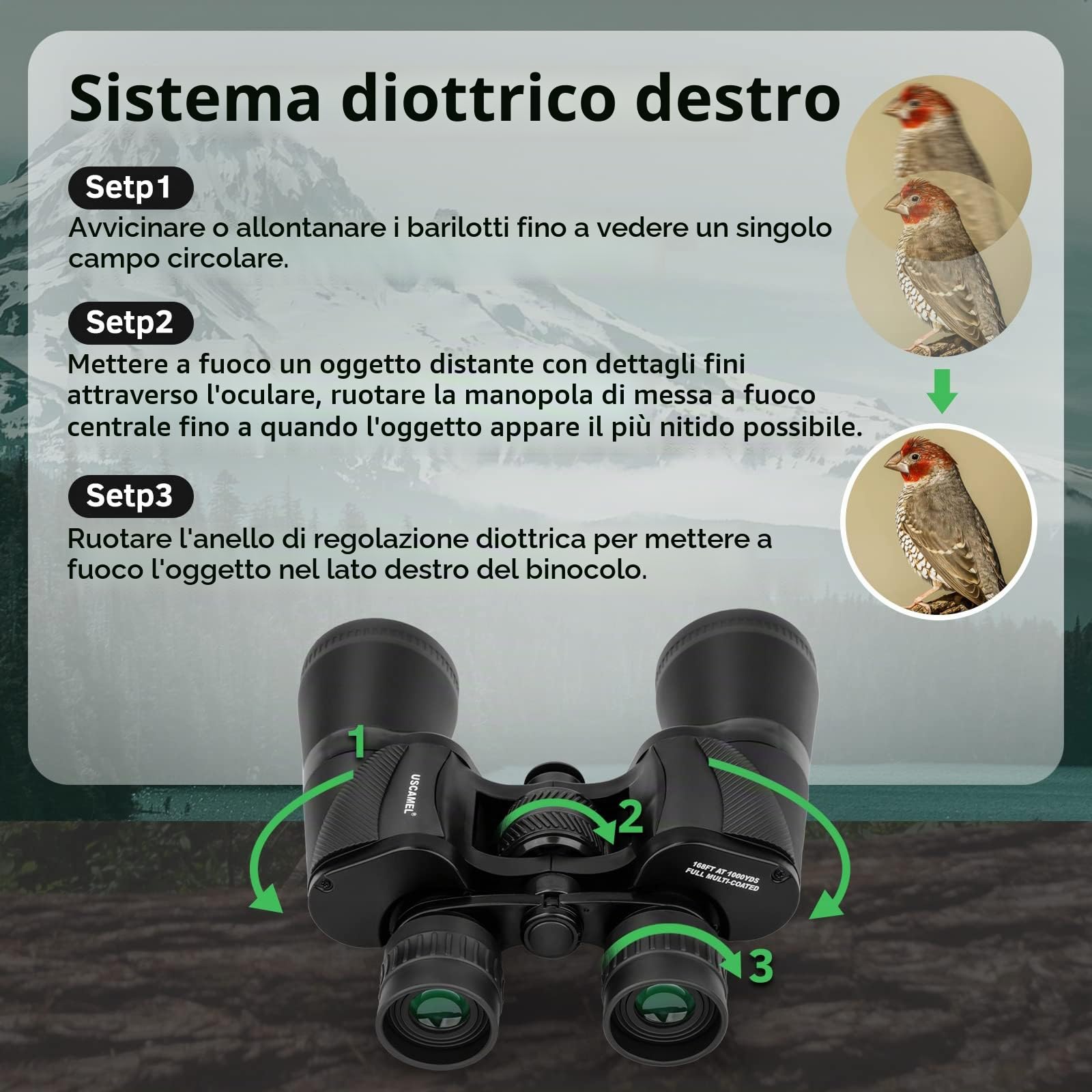 USCAMEL Binocolo Professionale Potente per Adulti: Binocolo 20x50 Professionale Alto Ingrandimento - Prisma BaK-4 e Lente FMC Binocoli con Adattatore Telefonico per Birdwatching Escursionismo