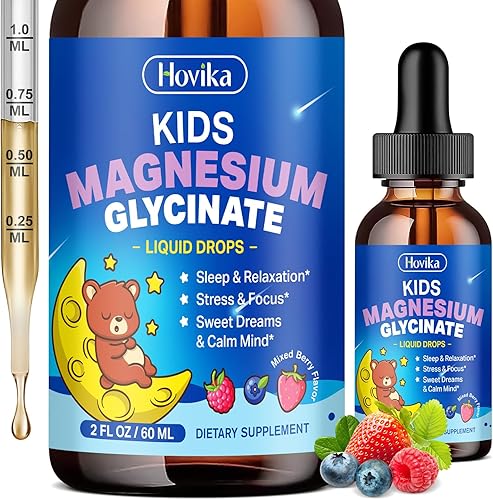 Glicinato de magnesio para niños  Gotas líquidas de glicinato de magnesio con L-teanina omega-3, vitamina B6, D3, zinc  Apoya el sueño, la