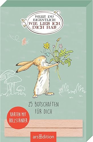 Weißt du eigentlich, wie lieb ich dich hab? 25 Botschaften für dich: Karten mit Holzständer | Liebevolle Grußkarten, die glücklich machen