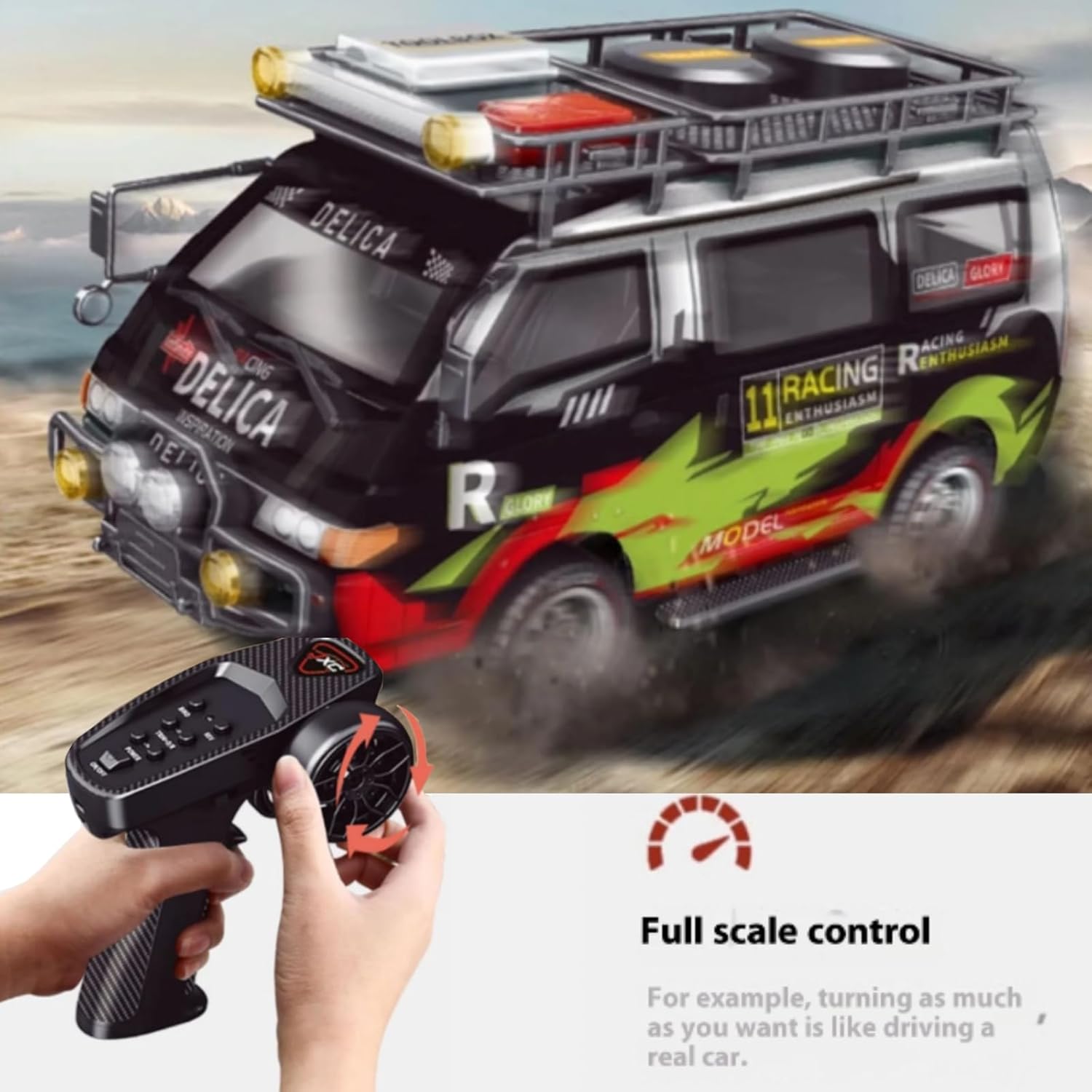 Delica RC Car,1/24 Scale Station Wagon ,2.4Ghz Remote Control Truck ,2WD/4WD RC Crawler，Equipped with Cool LED Lights，Off Road Vehicle Model Suitable For Adults (2WD-Blue)