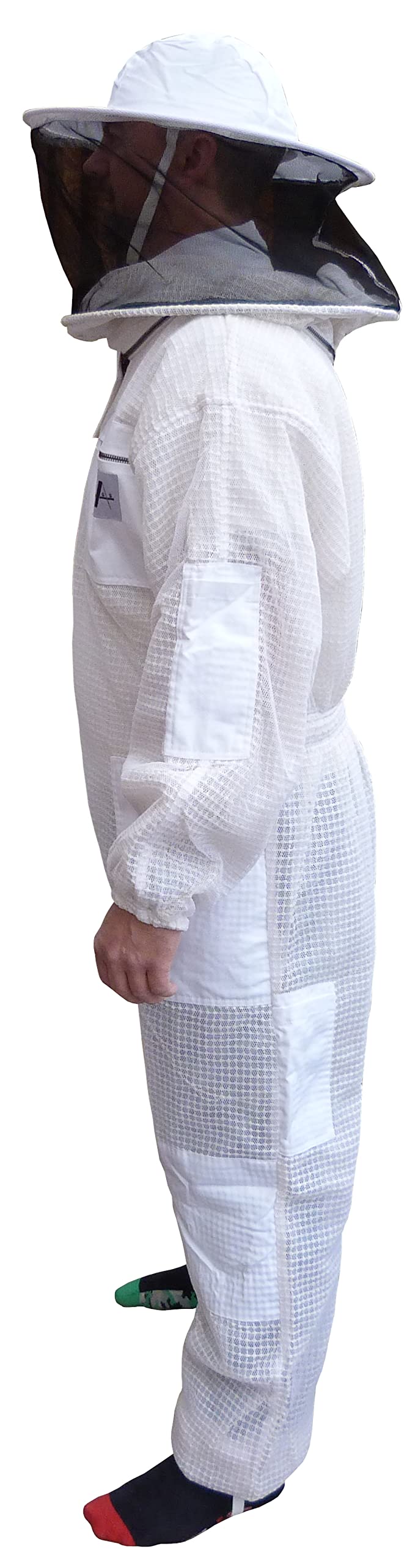 AGS Tuta da apicoltura ventilata a 3 strati con cappello rotondo a velo - Tuta integrale da apicoltura, rete traspirante, cerniere YKK, tuta da apicoltore unisex - Bianco, bianco, L