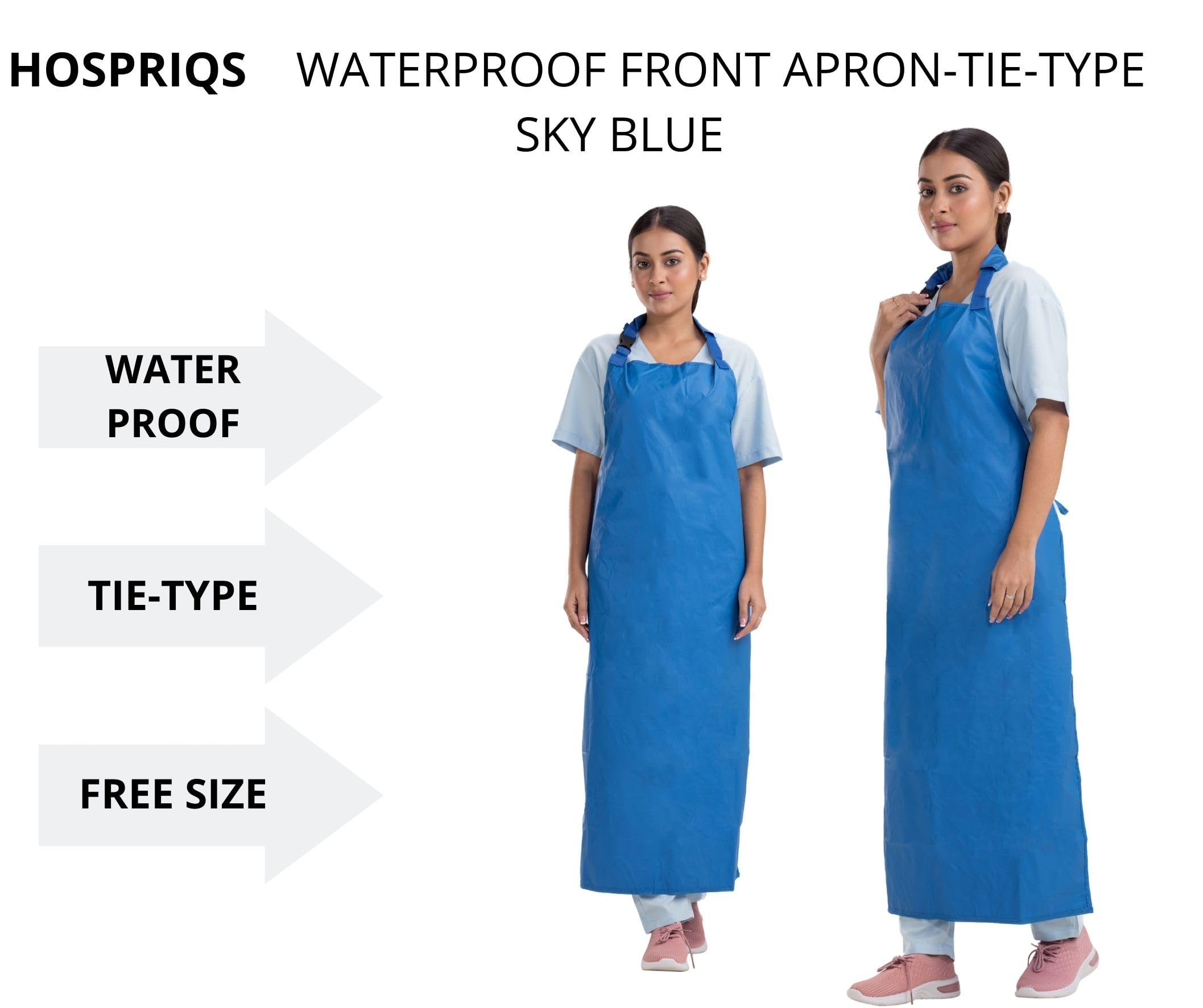 HOSPRIQS Reusable Waterproof Front Apron –, Size 45"x23" | Poly Rubber Coated Fabric | Tie-Type with Adjustable Neck Buckle | Pack of 1,Unisex, Sky Blue - Image 4 thumbnail